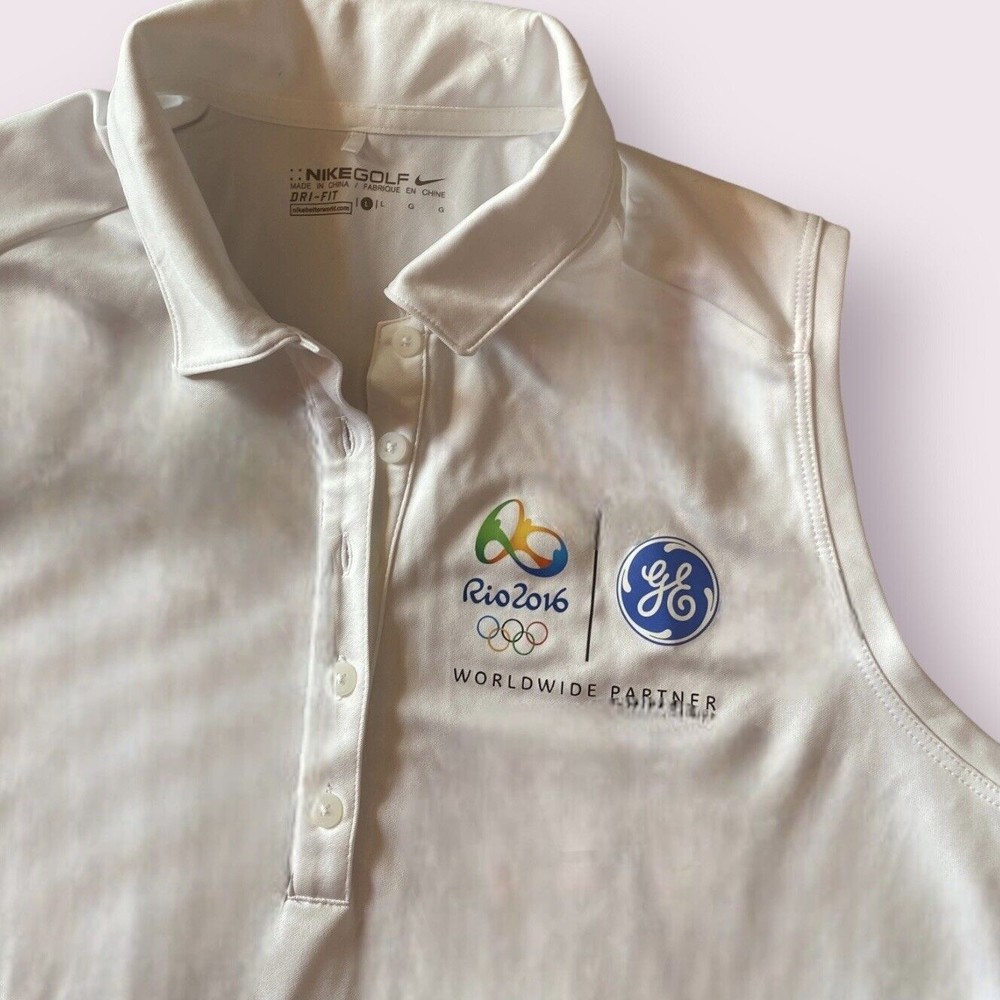 Nike Golf Dri-Fit Rio 2016 Olympics Sleeveless Polo Shirt White Womens Large